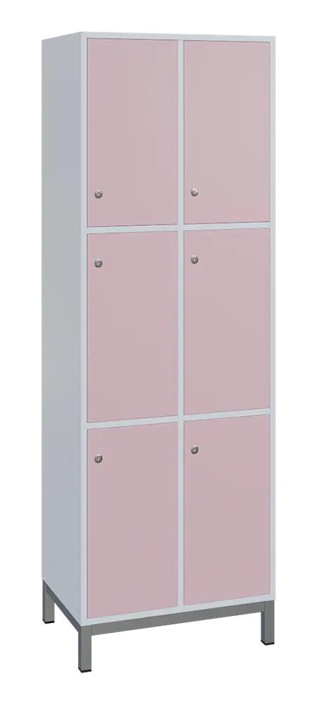 SBS-3322 šatní skříň 6-boxová, 1800x600x400 mm, kovové nohy, korpus bílý, dvířka pastelově růžová